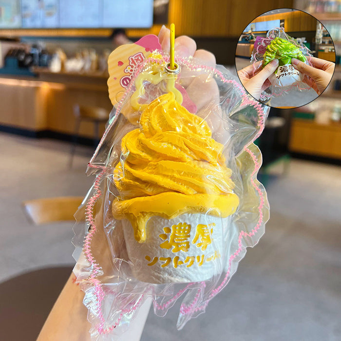Wholesale Ice Cream Squishy Stress Relief Toy Keychain Food Grade Silicone Bag Charm Trendy Decorative Accessory
