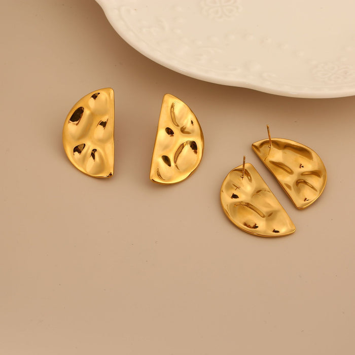 Wholesale New minimalist stainless steel hammer pattern earrings with semi-circular design and irregular high-end earrings