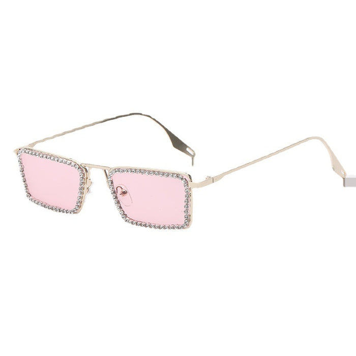 Wholesale New diamond studded small frame metal sunglasses, fashionable square frame sunglasses, high-end sunglasses