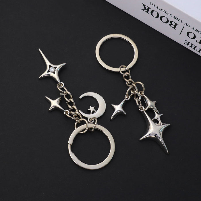 Wholesale Moon Star Pendant Keychain Lucky Four Mans Star Tassel Key Ring Girl