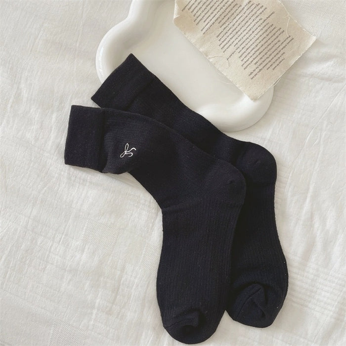 Wholesale Thin socks, mid length socks, embroidered bow, pure cotton socks, stacked socks