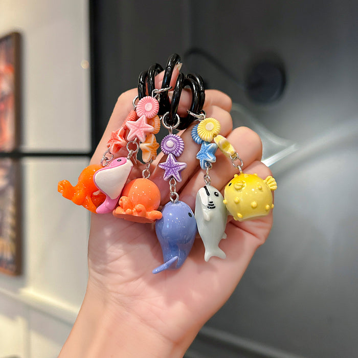 Wholesale Cute marine animal mobile phone lanyard resin keychain pendant car key decoration pendant