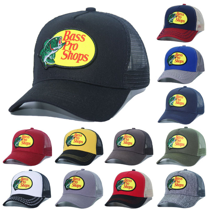 Wholesale Bass fish embroidery baseball cap summer breathable men's and women's sunshade cap patch sun hat