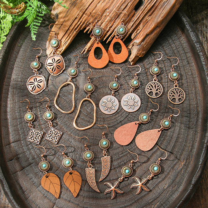 Wholesale Bohemian Geometric Irregular Leaf Metal Earrings Fashion Accessory MOQ≥2