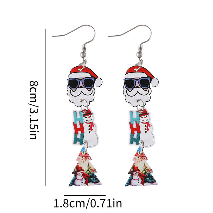 Wholesale Christmas  Christmas Tree Snowman Spliced Drop Earrings