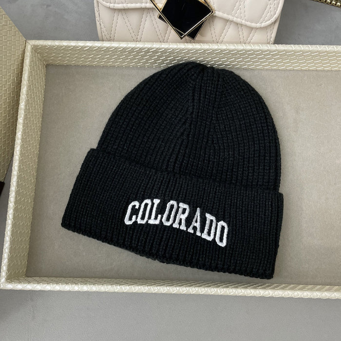 Wholesale White woolen hat, versatile letter knitted hat for students, warm and cold hat for men