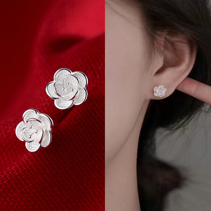 Wholesale camellia earrings female niche design high-end earrings light luxury versatile temperament earrings