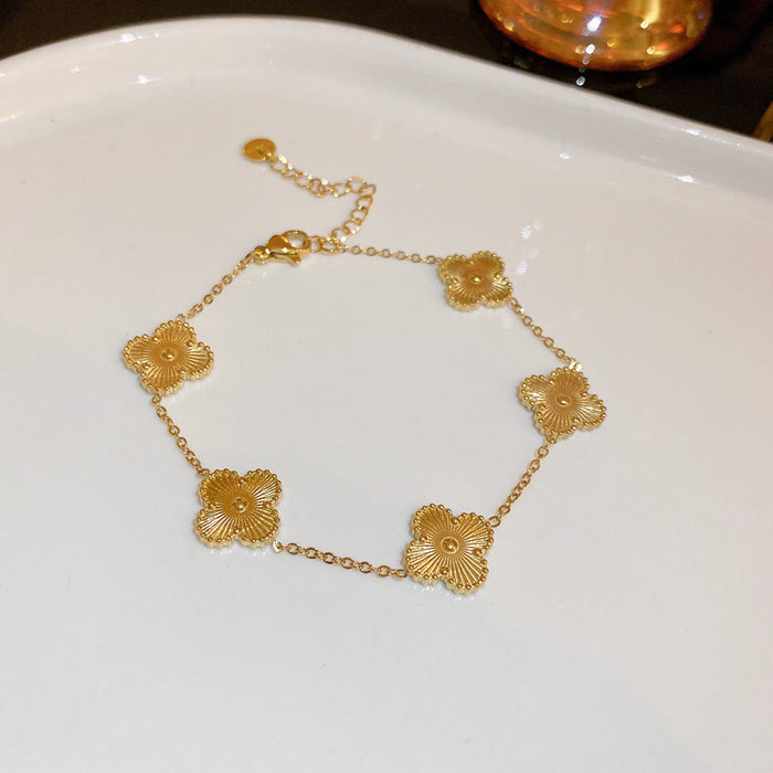 Wholesale Real Gold Electroplated Zircon Four-petal Flower Imitation Fritillaria Bracelet Light Luxury High-end Sense Bracelet Sweet All-match Bracelet Wholesale Women