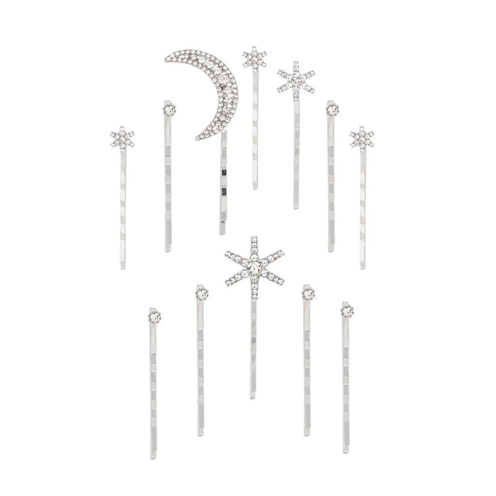Wholesale Jewelry Fashion Alloy One Word Clip Moon Set Diamond Headpiece, niche Snowflake Stacked Hair Clip Set