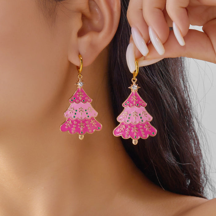 Wholesale Christmas Tree Rhinestone Drop Earring and Necklace Set Stylish