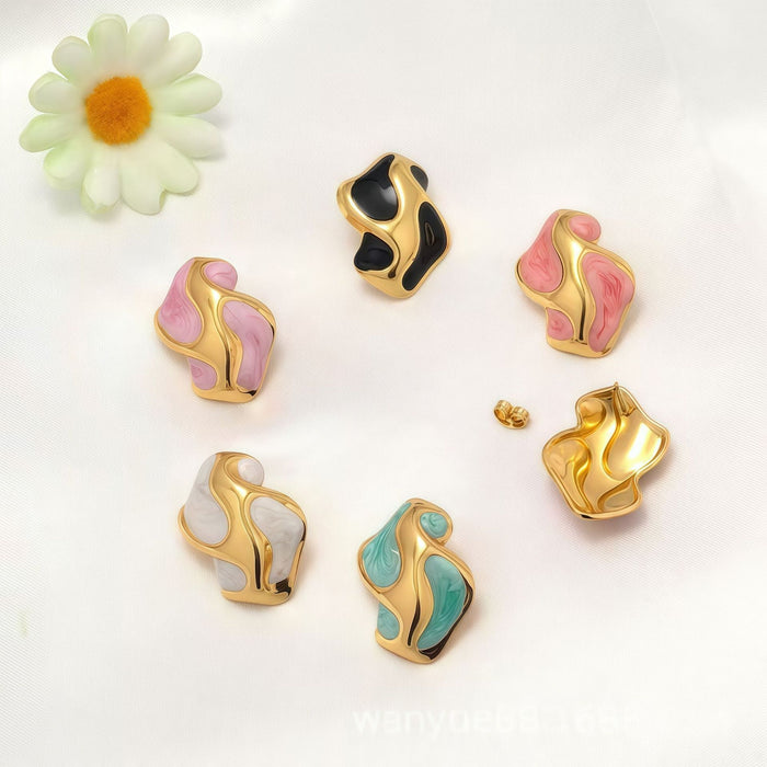 Wholesale New Fashionable Irregular Drip Oil Earrings Titanium Steel Plated Stainless Steel Earrings Wholesale