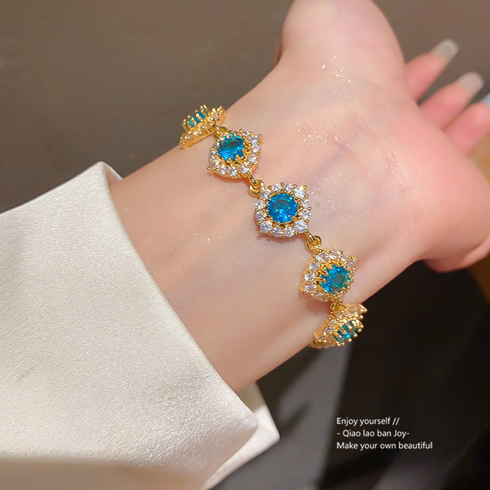 Wholesale Ocean Blue Zircon Round Bracelet Trendy Geometric Design Fashion Accessory