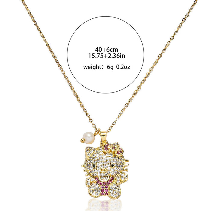 Wholesale Cartoon pearl micro inlaid zircon bow necklace