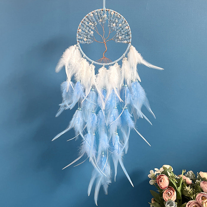Wholesale Iron Hoop Cotton Thread Feather Handmade Dreamcatcher with Crystal Stones Tree of Life MOQ≥2