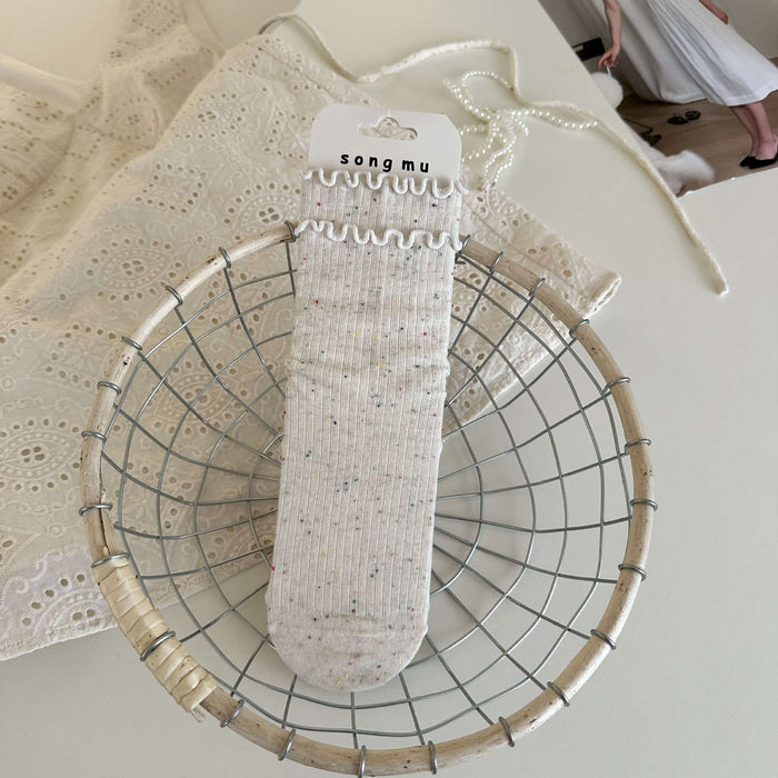 Wholesale Butterfly knot socks, children's mid tube socks, lace cotton mesh hollow pile socks