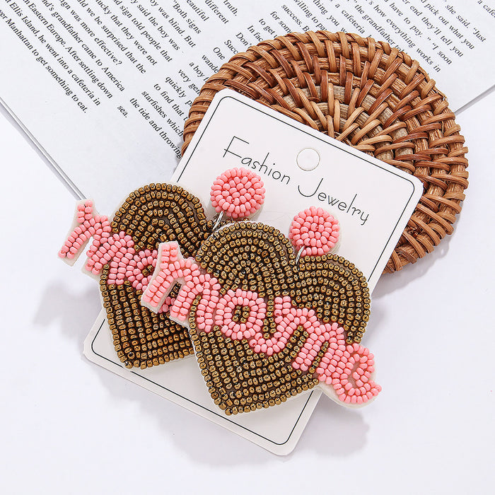 Wholesale MAMA Letters Mother's Day Braided Rice Beads Earrings JDC-ES-ManTu001