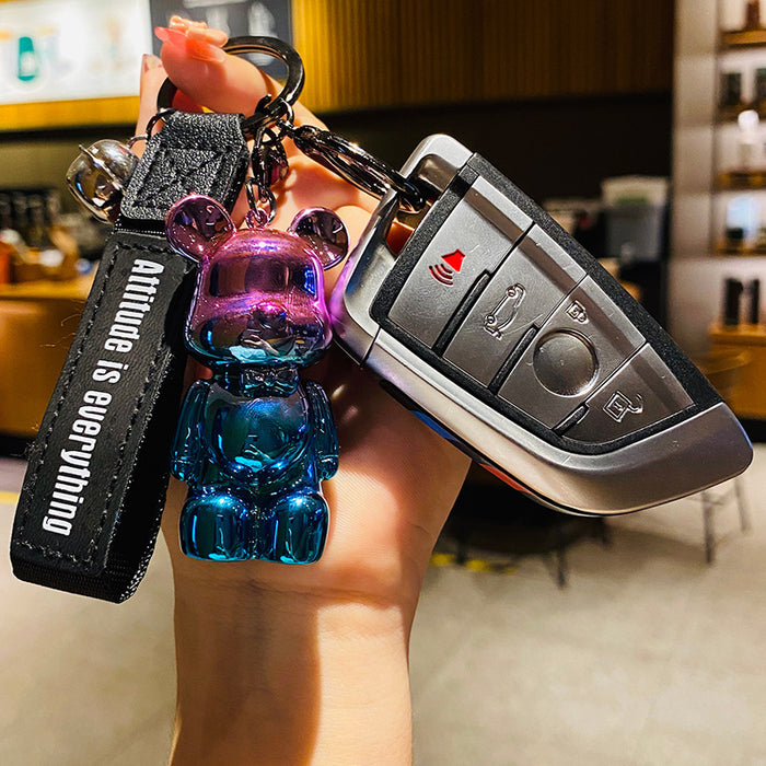 Wholesale Creative cartoon gradient bow tie bear car keychain backpack pendant exquisite gift keychain