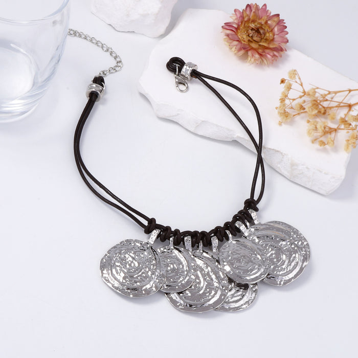 Wholesale Alloy Round Coin Multi-layer Leather Rope Necklace Casual Daily Women