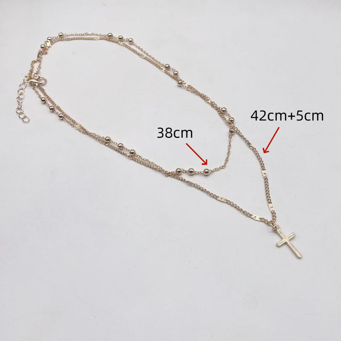 Wholesale Fashionable double-layer stacked cross pendant necklace, personalized metal necklace