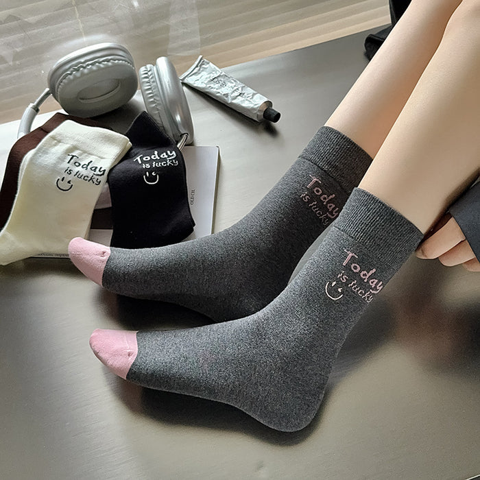 Wholesale Socks, tube socks, thin, versatile, personalized, embroidered, smiling face, letter stacking socks