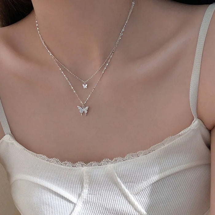 Wholesale Butterfly double-layer necklace that does not fade, collarbone chain with temperament, layered necklace, versatile