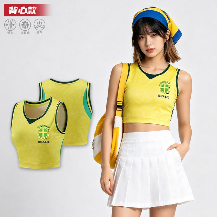 Wholesale World Cup National Team Football Girls Crop Top Short-Sleeve Sports Vest
