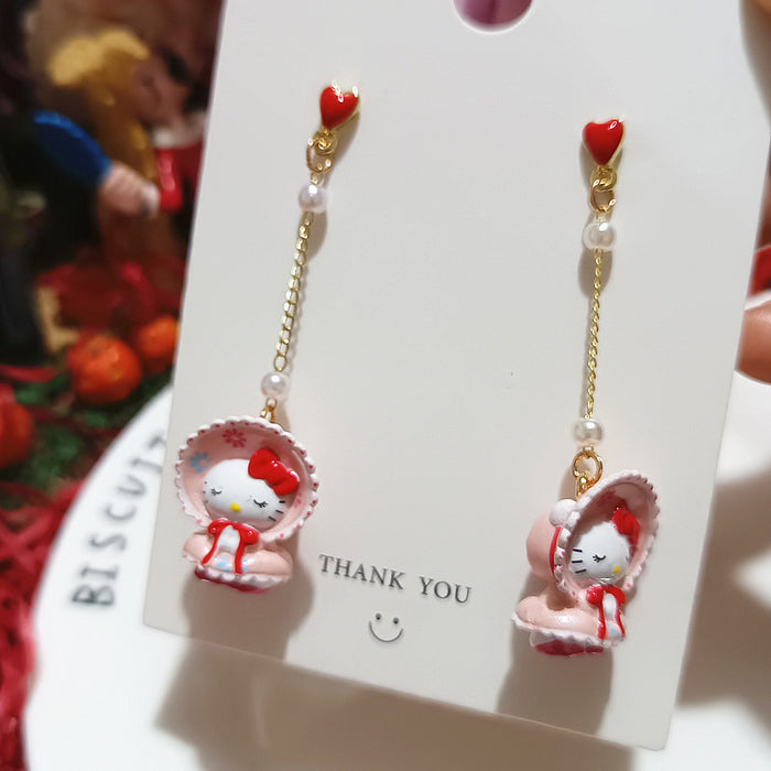 Wholesale Cute Cat Funny cosplay Rabbit Riding Hood Silver Cartoon Earrings Women