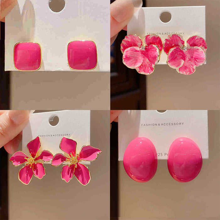 Wholesale Rose Pink Flower Earrings Sweet Elegant Earrings
