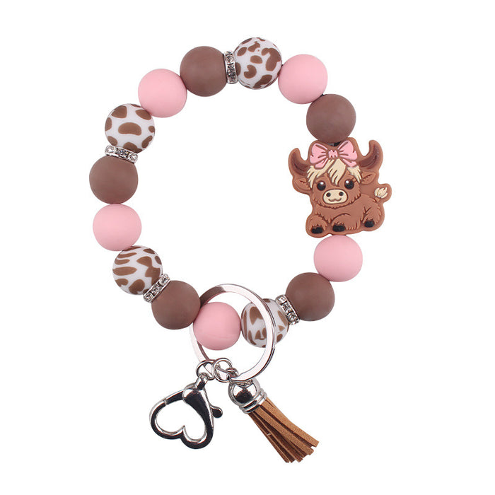Wholesale Cartoon Cow Consumption Silicone Bracelet Keychain Silicone Handmade Beaded Bracelet