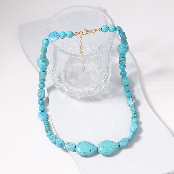Wholesale Green Irregular Geometric Turquoise Water Drops Simple Necklace