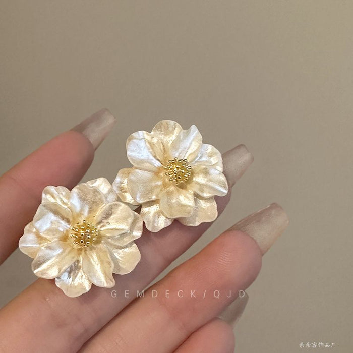 Wholesale Camellia Ear Stud Women's Artistic Earrings 2025 New Style