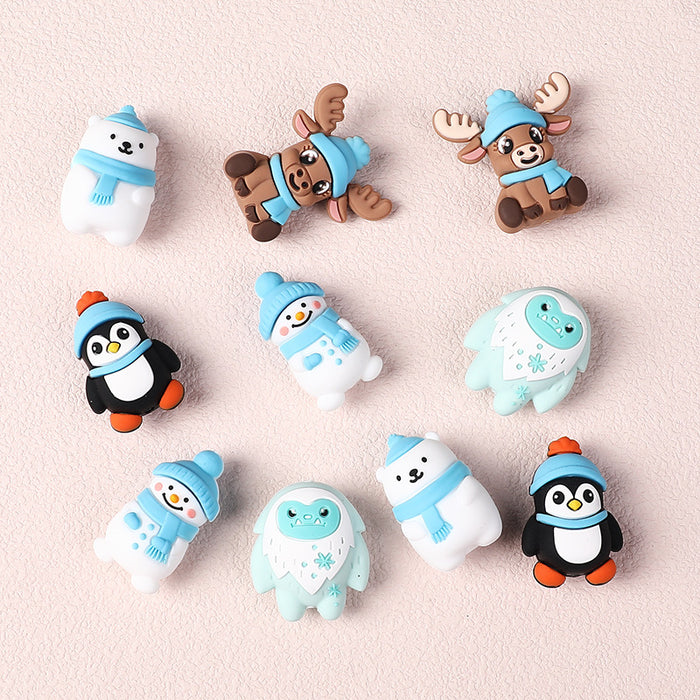 Wholesale 20pcs Christmas elk cartoon silicone beads keychain men and women bracelet accessories snowman beads