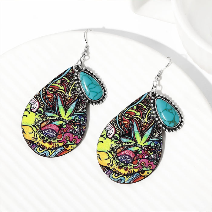Wholesale 2pcs Retro Drop-Shaped Turquoise Earrings