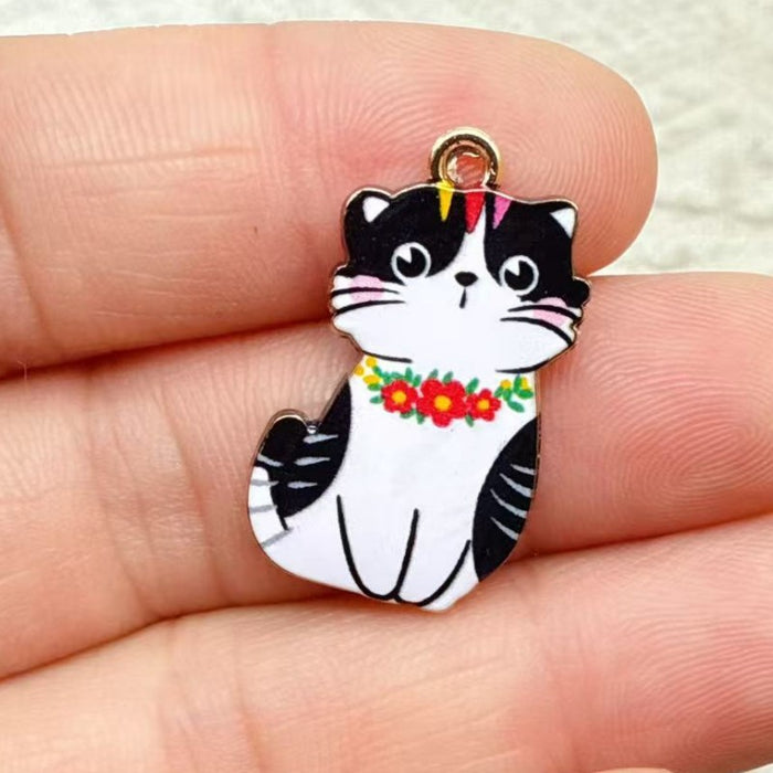 Wholesale 10pcs Cartoon DIY Alloy Printed cat Earrings,  Necklace,  Bracelet,  Keychain Pendant