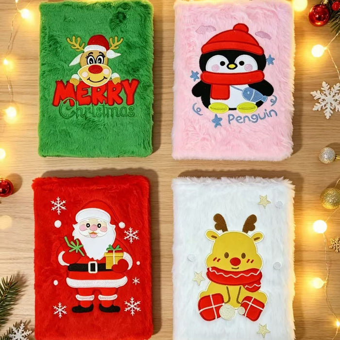 Wholesale Plush Furry Notebook with Embroidery Cute Christmas Design