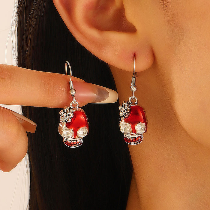 Wholesale Retro Exaggerated Earrings  Gothic Horror Skull Heart Alloy Earrings