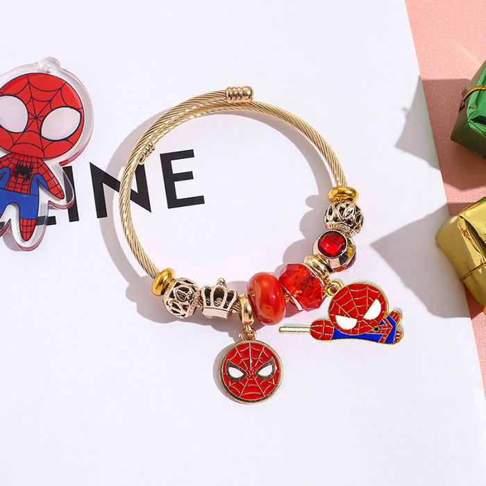 Wholesale Superhero Themed Stainless Steel Beaded Bracelet with Pendant Trendy Jewelry Accessory for Women