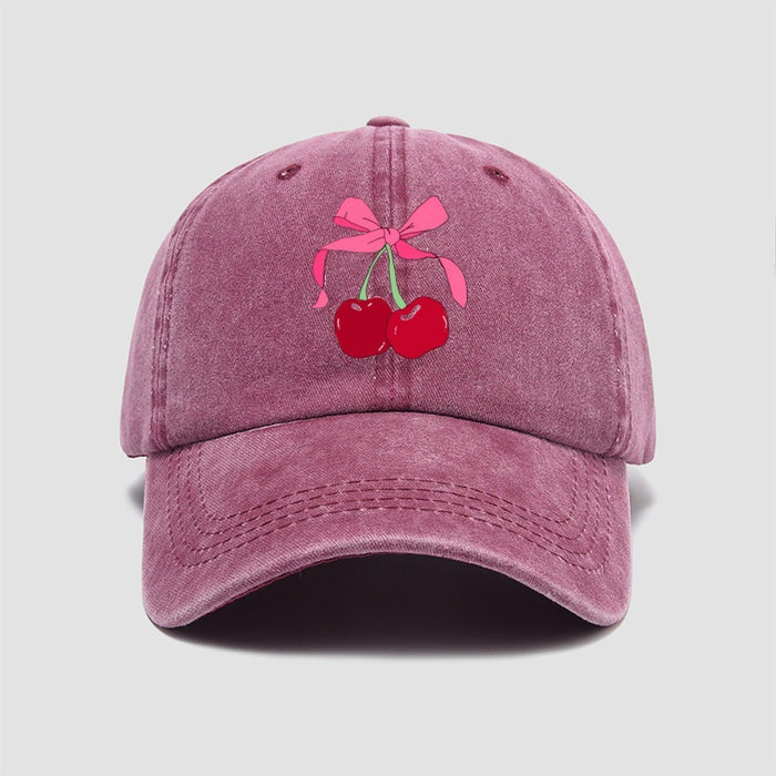 Wholesale Cherry bow baseball cap embroidered retro washed duckbill cap versatile new hat