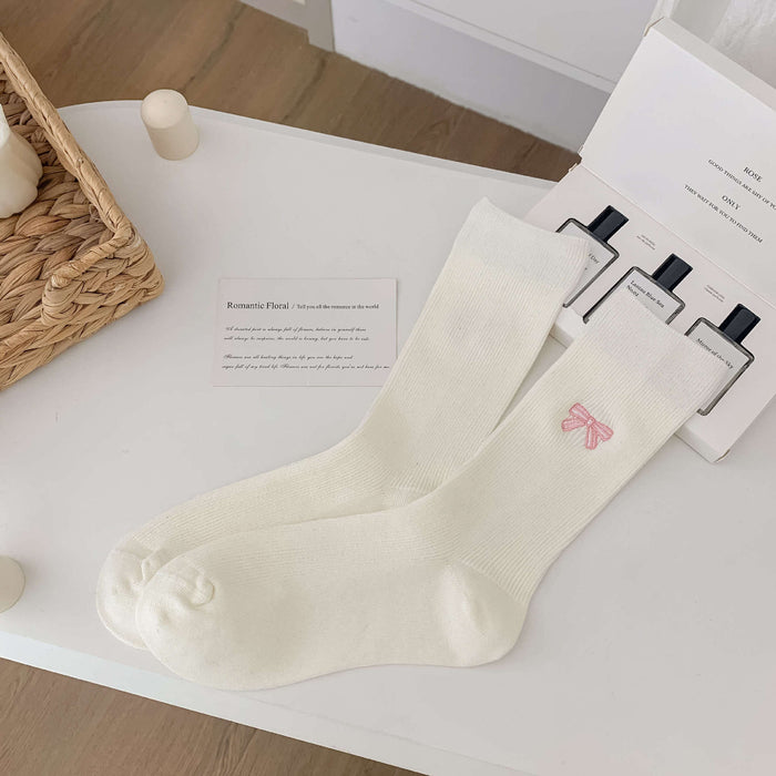 Wholesale Socks Children's Cotton Socks Embroidered Bow Double Needle Middle Tube Socks Breathable