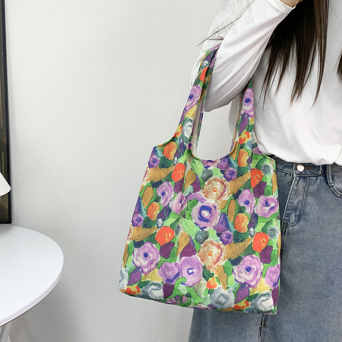 Wholesale Vintage oil painting flower canvas bag, one shoulder hand-held large capacity vest bag