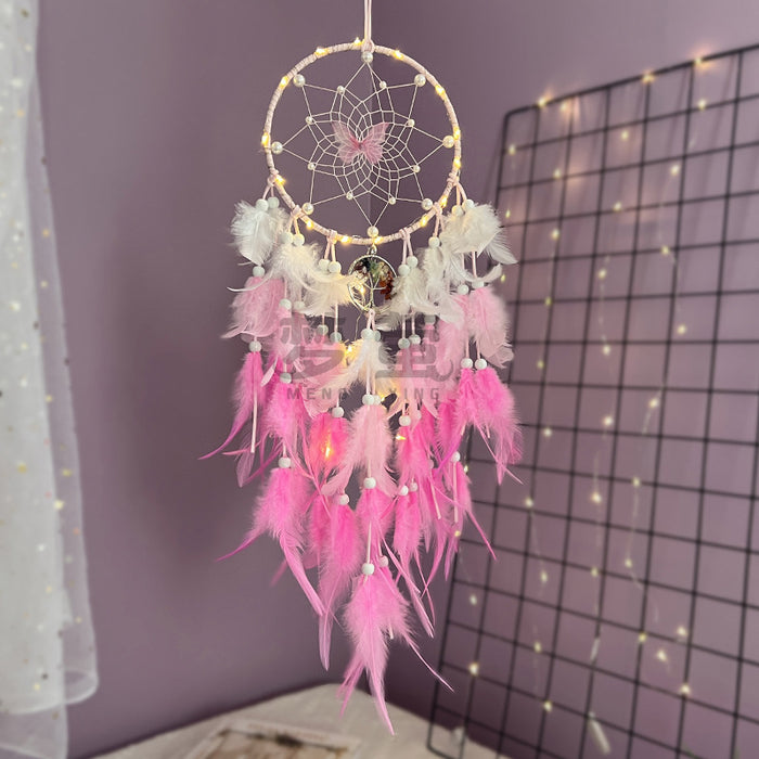 Wholesale Butterfly Gradient Dream Catcher with Crystal Stones and Life Tree Feather Hanging Ornament MOQ≥2
