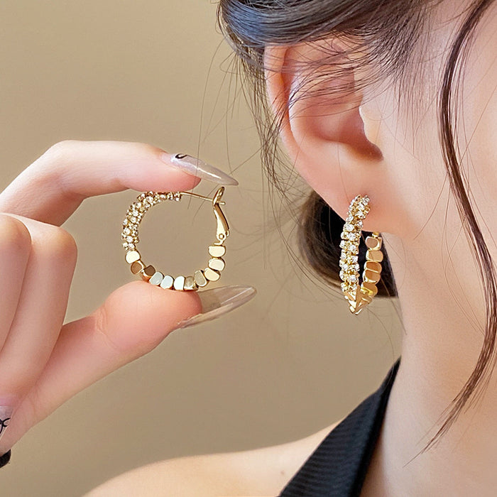 Wholesale Zircon spliced metal earrings, personalized earrings, versatile and fashionable earrings