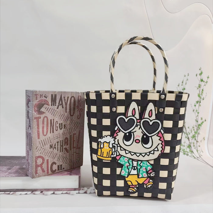 Wholesale Cat Vacation Casual Woven Bag Cute Cartoon Embroidered Bag