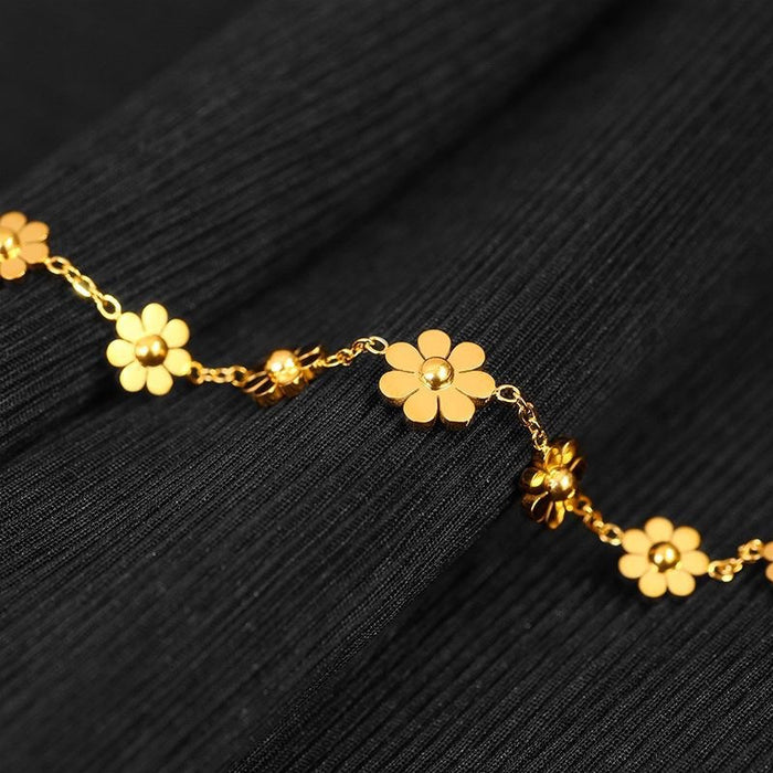 Wholesale Gold chrysanthemum adjustable anklet titanium steel seven-flower anklet