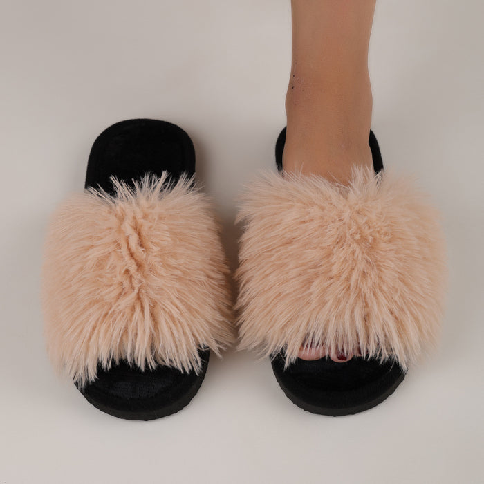 Wholesale Cotton slippers winter long fur slippers ladies indoor fur slippers spring and autumn new style furry winter