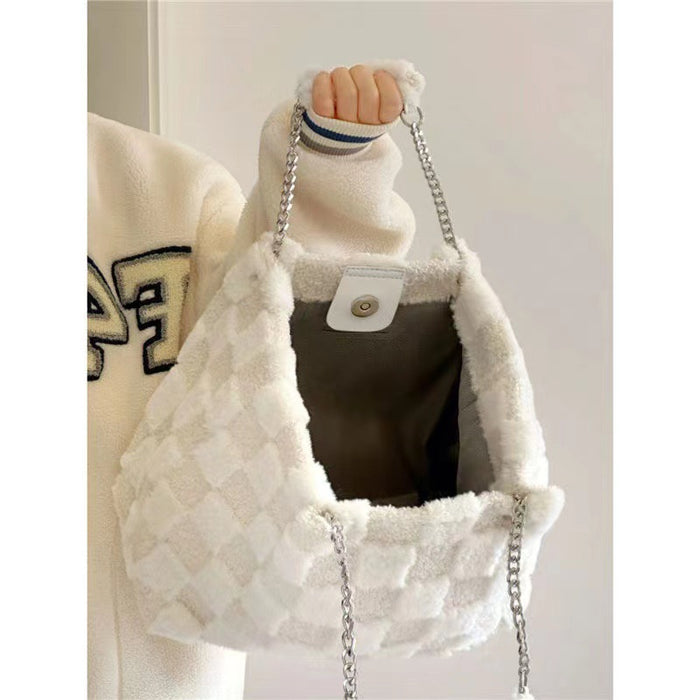 Wholesale Milky White Large Capacity Plush Shoulder Bag JDC-SD-DRS010