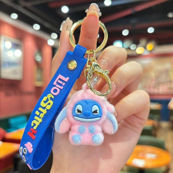 Wholesale Cartoon flocking  keychain student bag keychain car keychain couple pendant