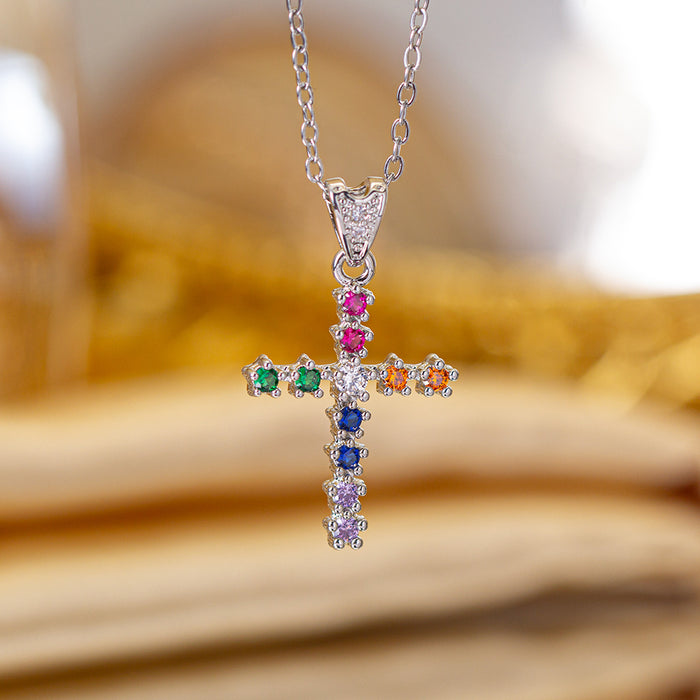 Wholesale Zircon-set cross Titanium steel necklace
