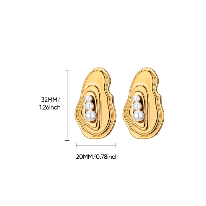 Wholesale Leaf Imitation Pearl Earrings Stainless Steel Gold-Plated Round Geometric Earrings