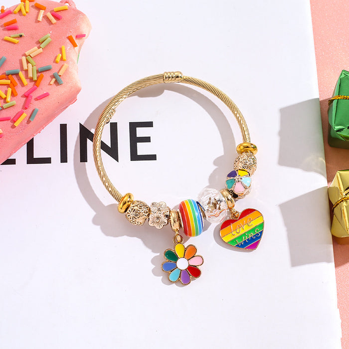 Wholesale Colorful stainless steel Rainbow Series love balloon Charms Bracelet